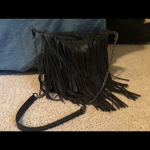 Black leather fringe purse